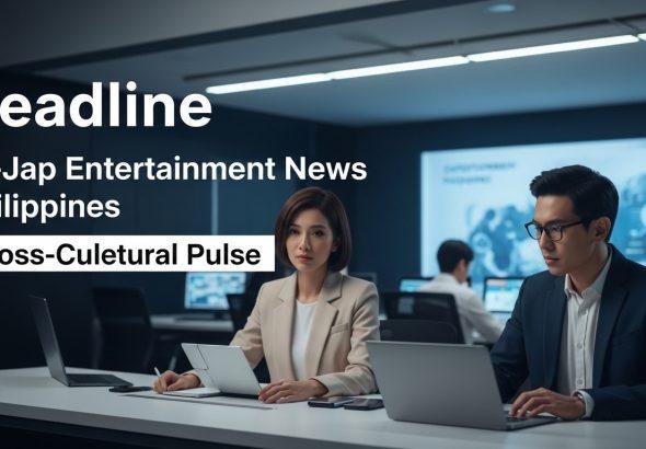 Filipino dancer collaborating with a Japanese choreographer in a studio, Manila skyline in the background