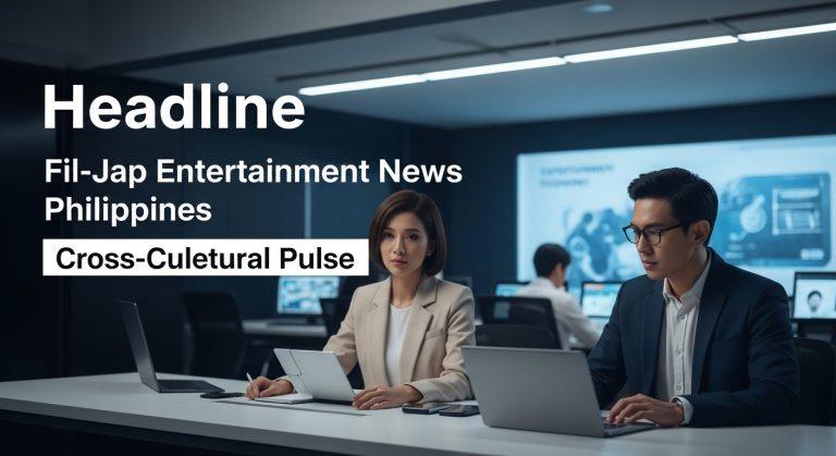 Filipino dancer collaborating with a Japanese choreographer in a studio, Manila skyline in the background