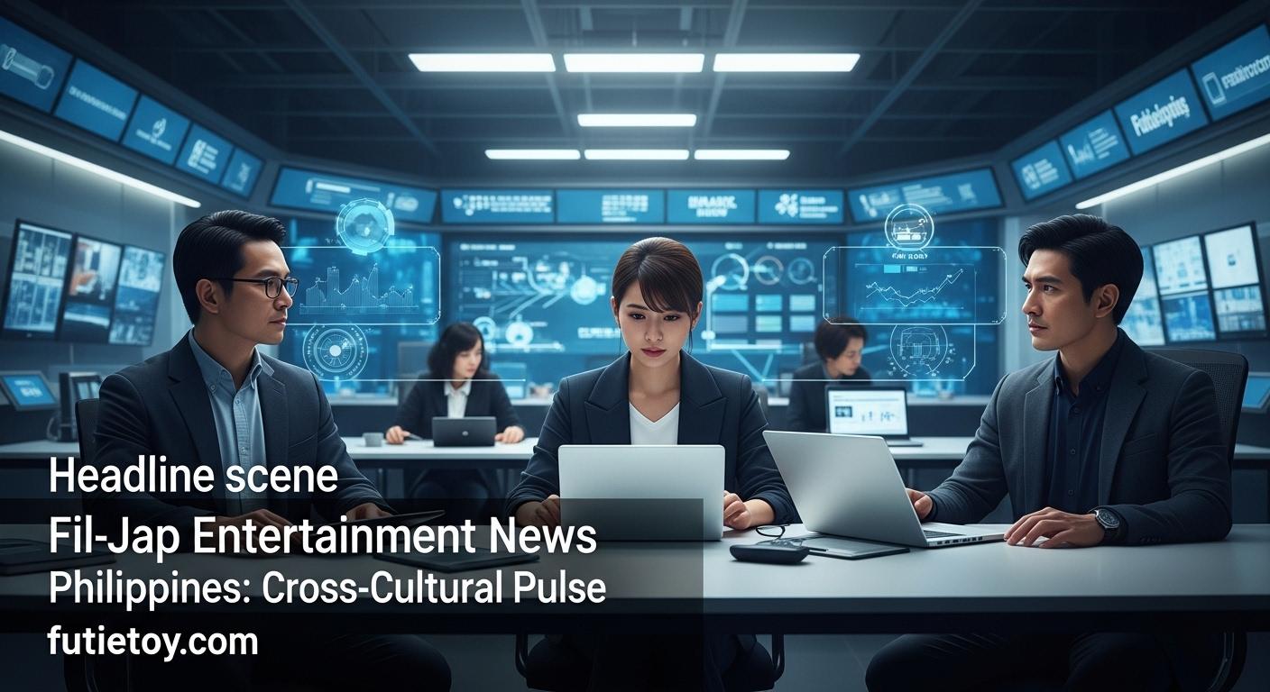 Filipino dancer collaborating with a Japanese choreographer in a studio, Manila skyline in the background