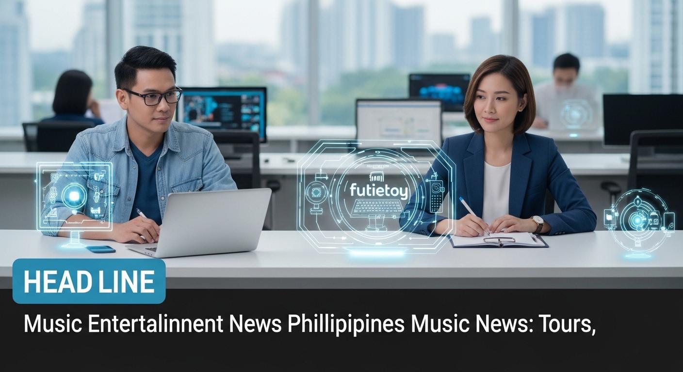 Crowd at a Philippine concert with musical notes and map motif