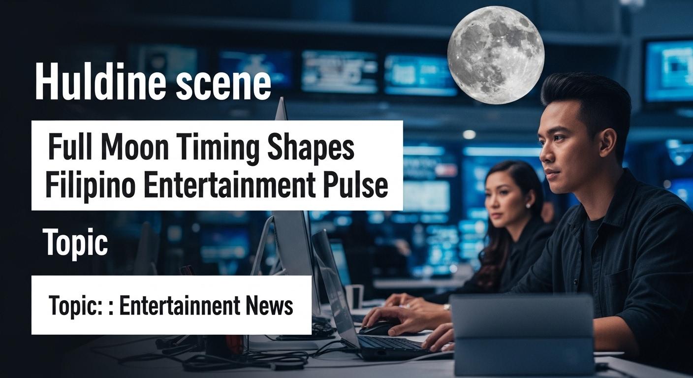 Full moon over a Philippine city at night with entertainment venues and silhouettes of people gathering.