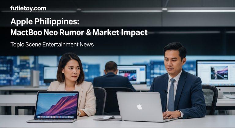 Editorial desk with Apple devices and a Philippine map in a newsroom setting