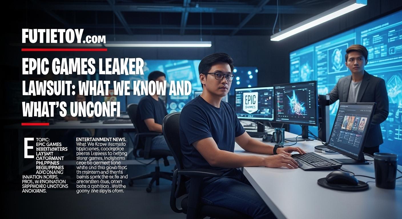 Newsroom illustration showing Fortnite, legal scales, and Epic Games branding.