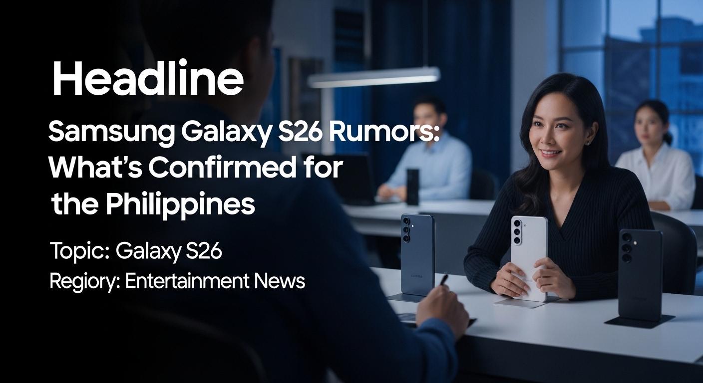 Concept art of Samsung Galaxy S26 lineup with Philippines skyline backdrop.