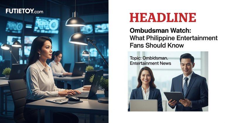 Newsroom depicting ombudsman theme and accountability in Philippine media.