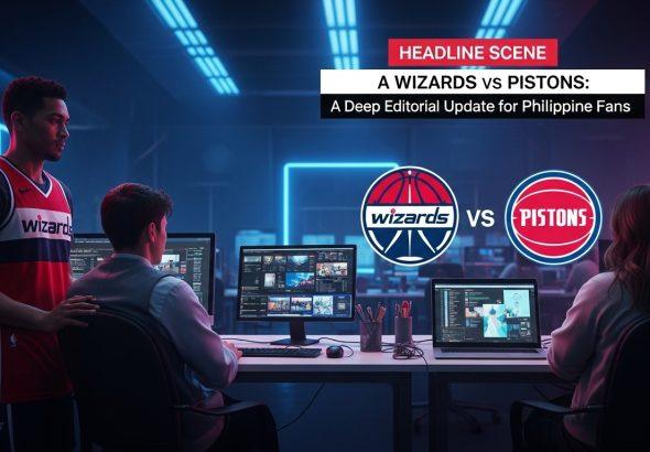 Wizards vs Pistons logos in a stylized arena