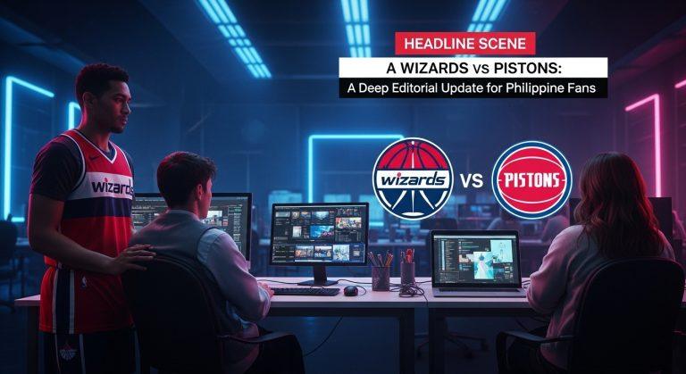 Wizards vs Pistons logos in a stylized arena